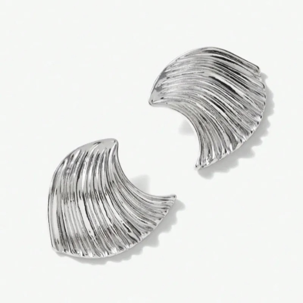 Silver Textured Earrings - Picture 4 of 10